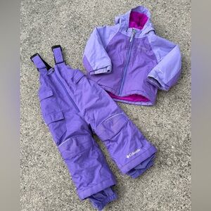 Columbia Girls Purple and Light Purple Insulated Snow Jacket with Bib Overalls